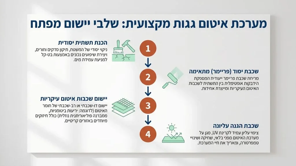 יישום יריעות ביטומניות על משטח בטון