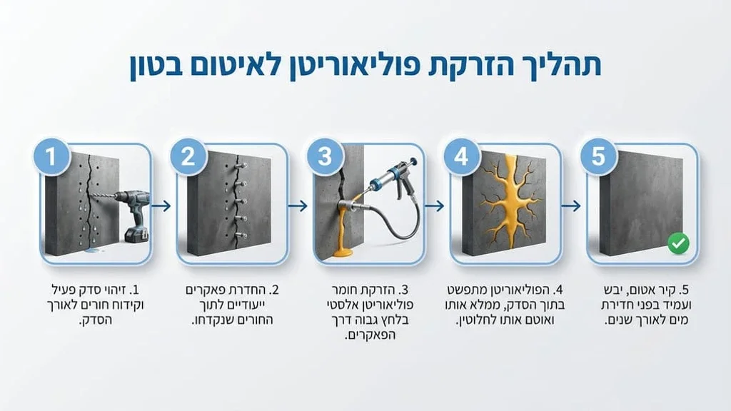 הזרקת פוליאוריטן לסדק בקיר מרתף מבטון