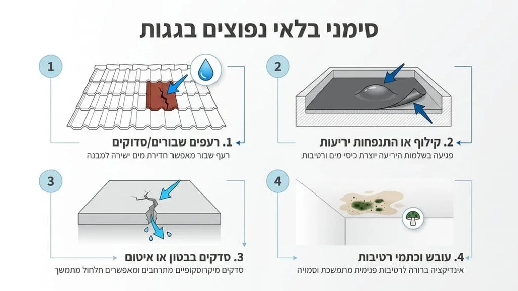 סימני רטיבות בגג משופע