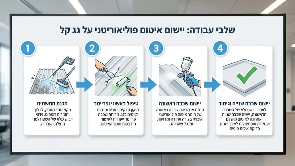 יישום חומר איטום פוליאוריטני על גג קל